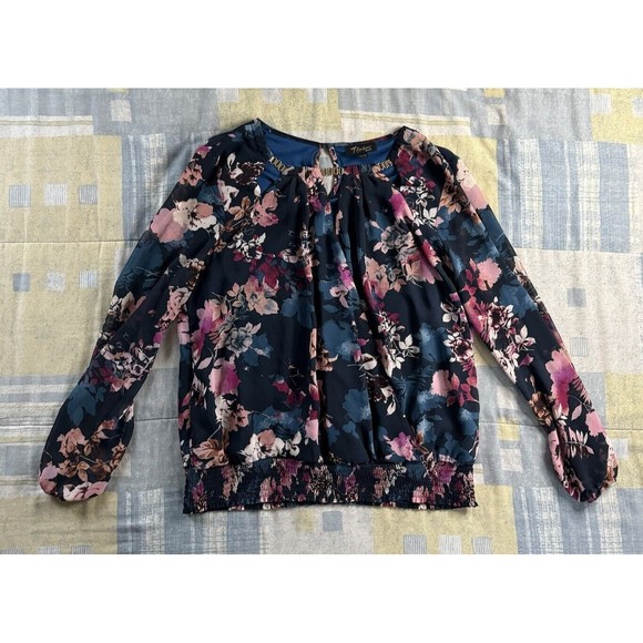 Thalia & Sodi Floral Neck Gold Link Long Sleeve Blouse Women's XL - Picture 2 of 16